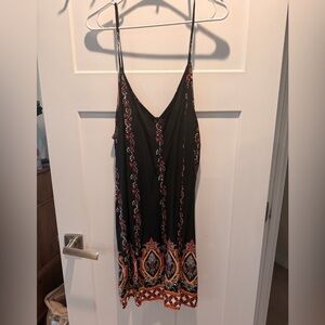 Spaghetti Strap Black Floral-Print Women's Tank Top Dress